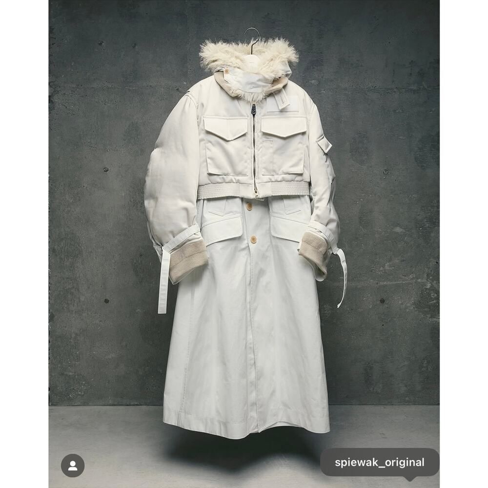 sacai  x Spiewak faux fur trim nylon trench coat Lgray Size 2(M)